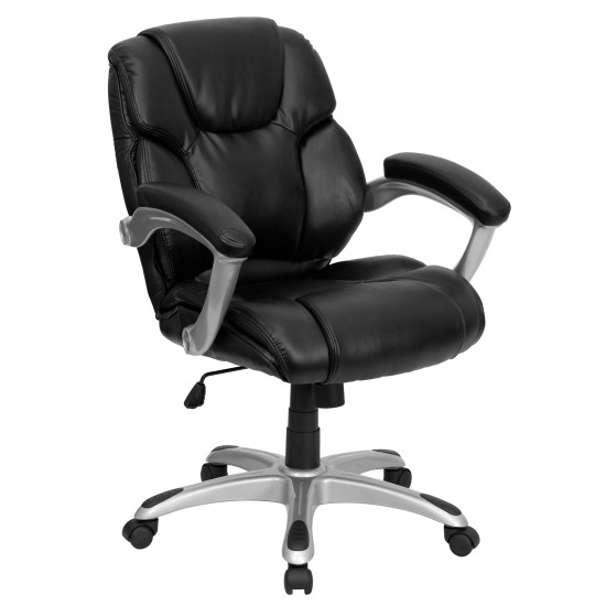 Mid-Back LeatherSoft Layered Upholstered Executive Swivel Ergonomic Office Chair with Silver Nylon Base and Armsdo21 D0102HE29NY